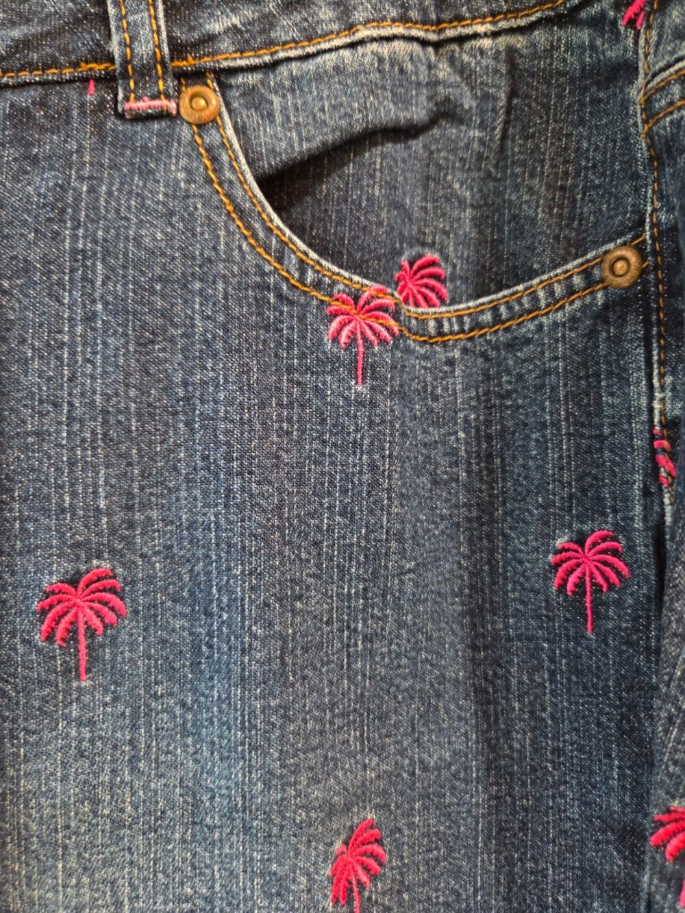 Lilly Pulitzer Women's Jeans Size 16 Embroidered Palm Tree Blue Denim Stretch - Picture 2 of 6